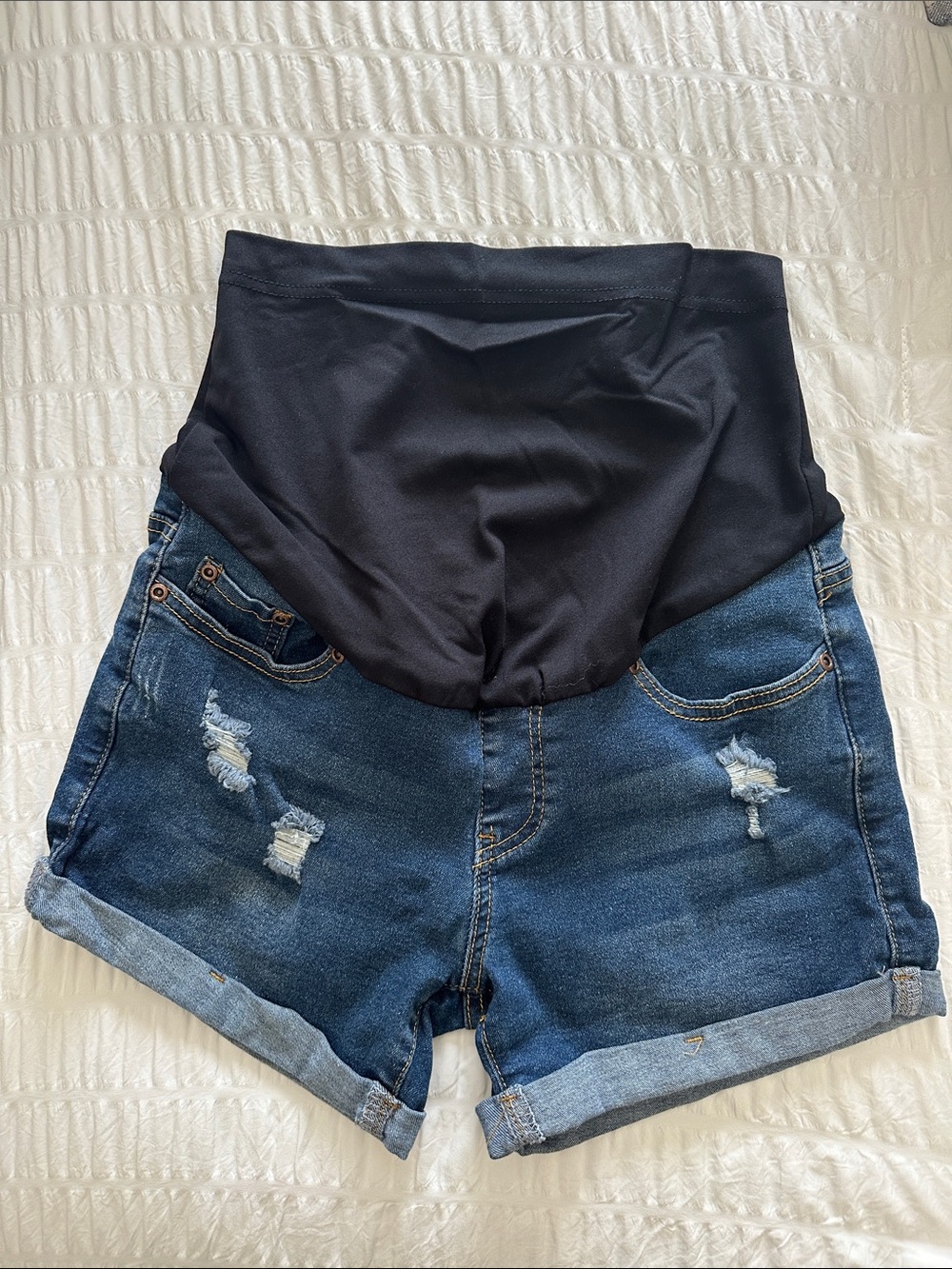 Maternity Denim Shorts with Black Stretch Panel